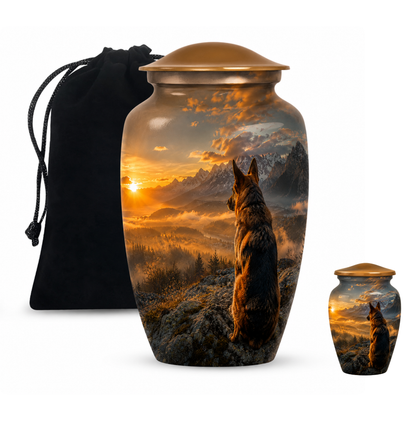 Mountain Sunset View Wolf Cremation Urn