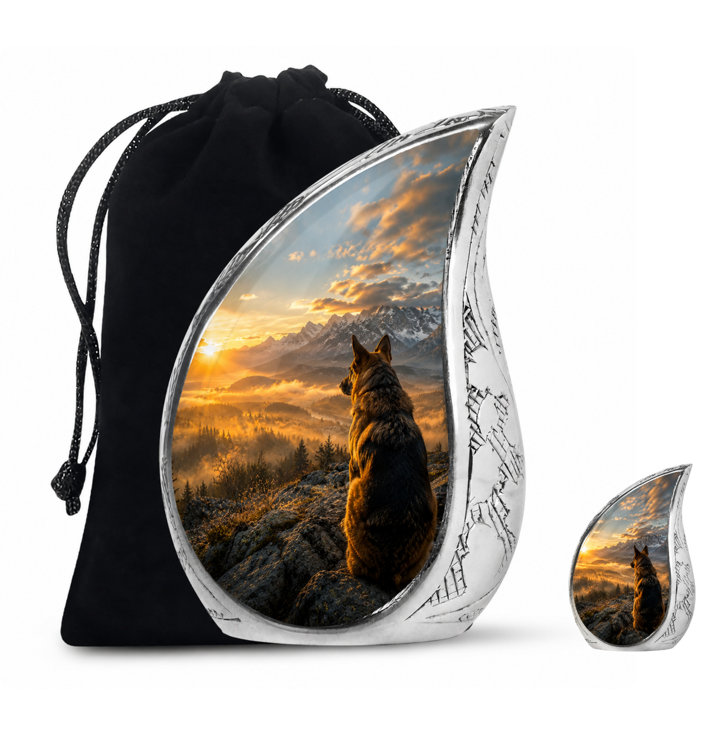 Mountain Sunset View Wolf Cremation Urn