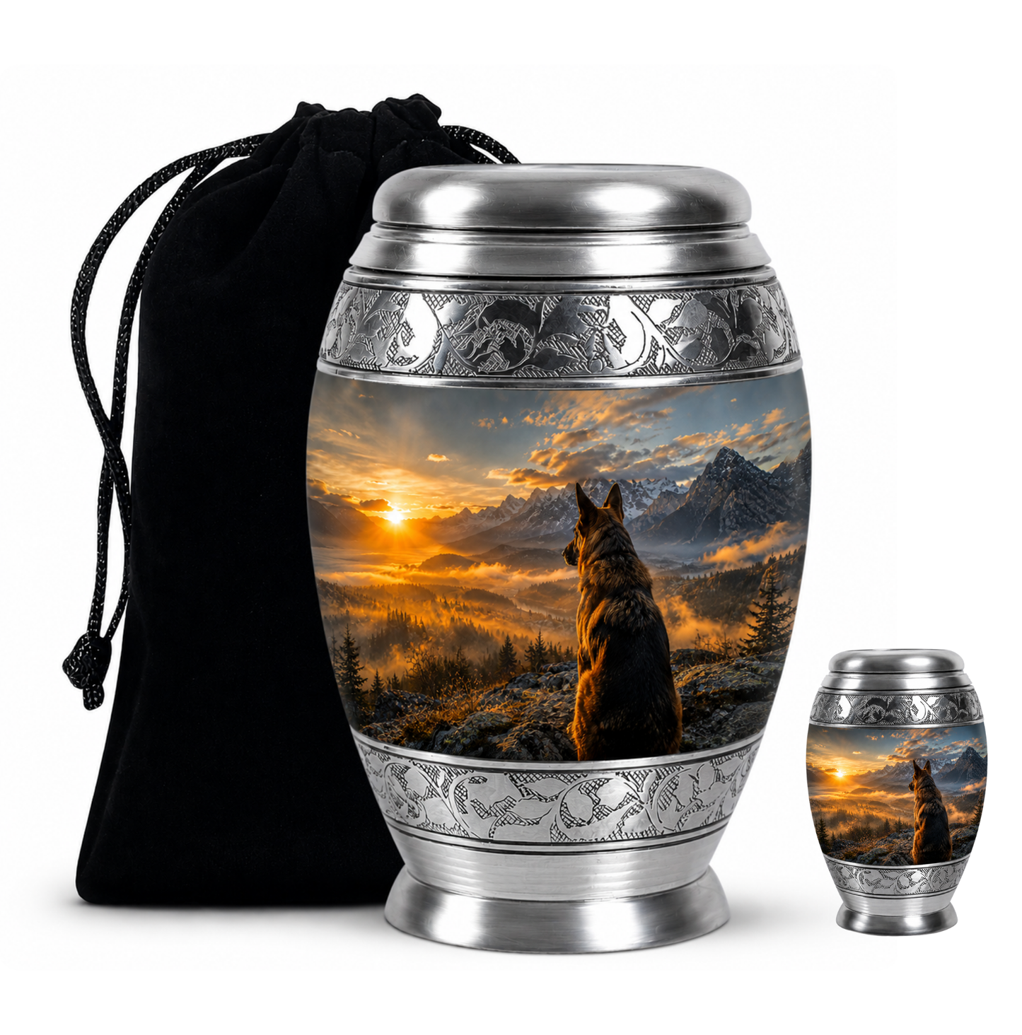 Mountain Sunset View Wolf Cremation Urn