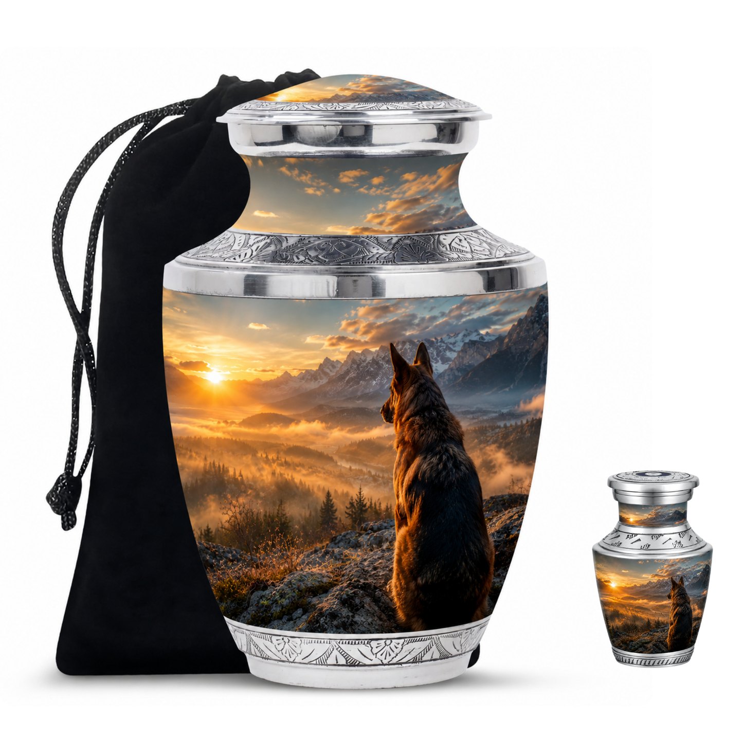 Mountain Sunset View Wolf Cremation Urn