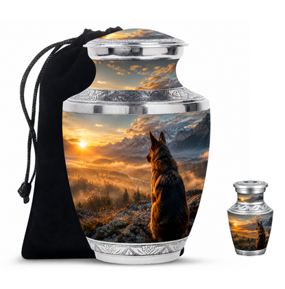 Mountain Sunset View Wolf Cremation Urn