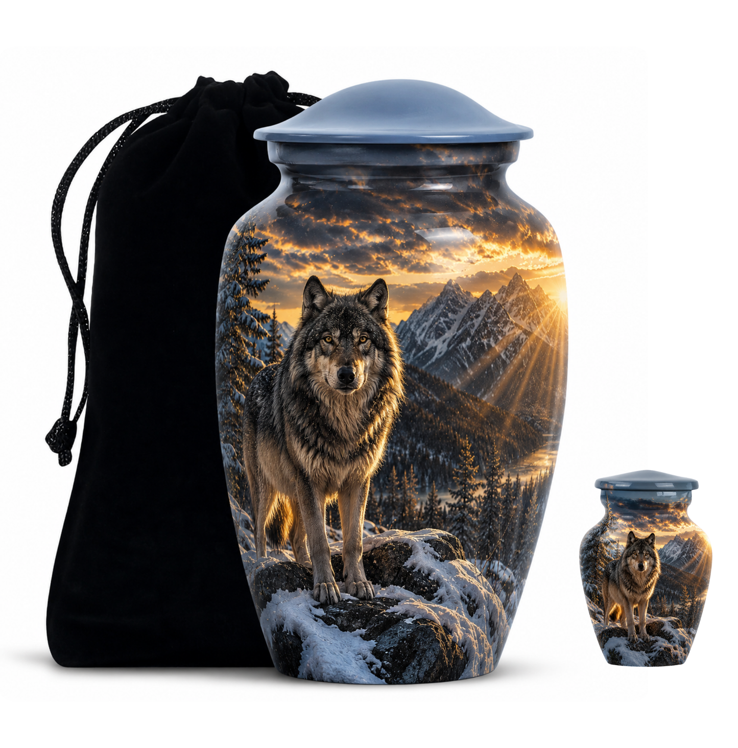 Snow Mountain Wolf Cremation Urn for Human Ashes