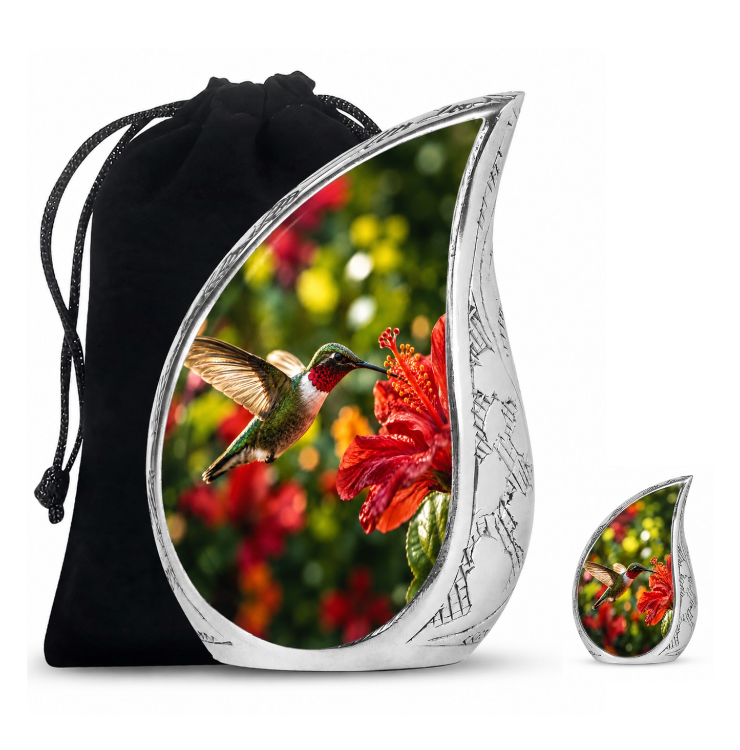 Hibiscus and Hummingbird Cremation Urn for Ashes