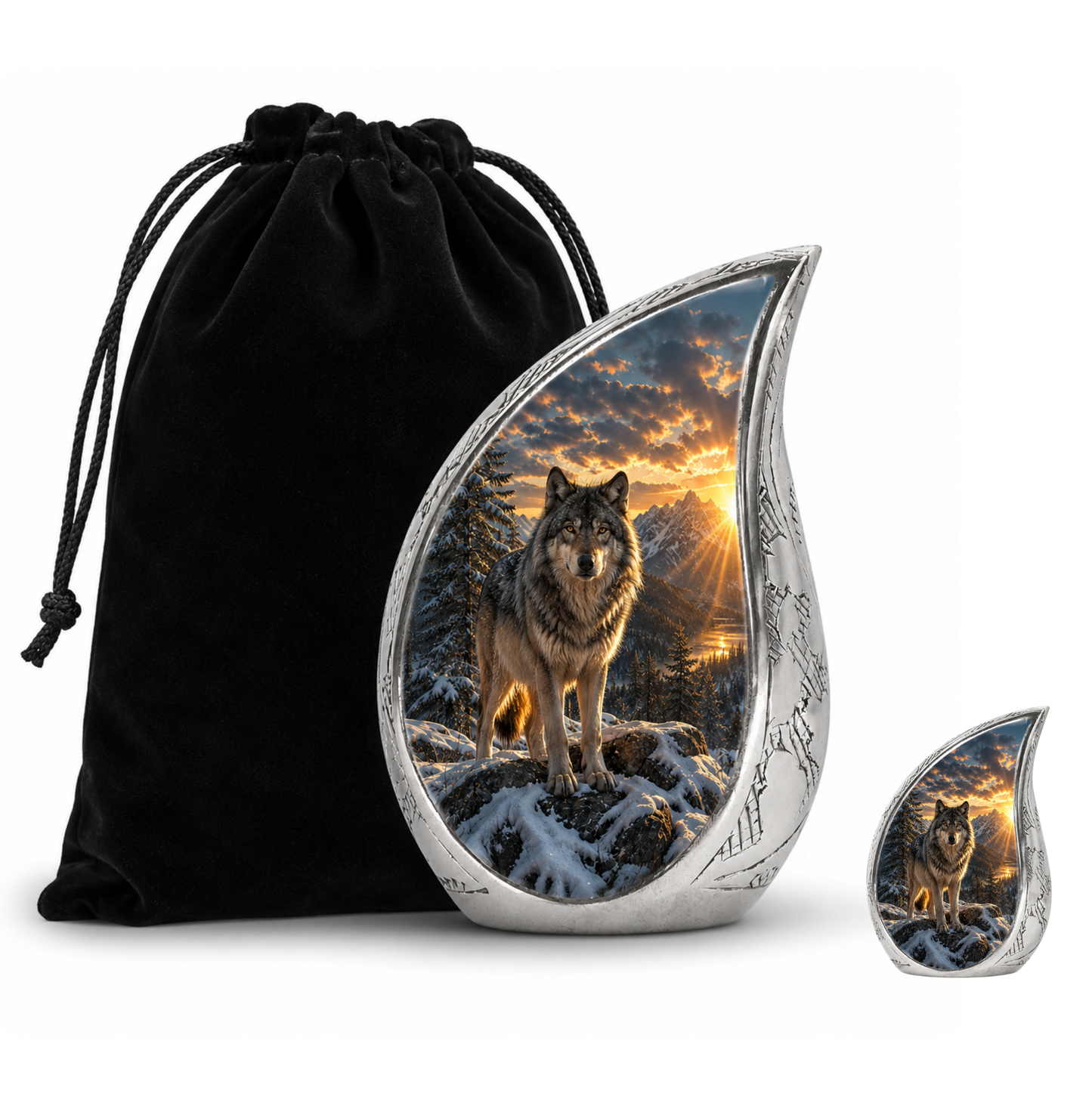 Snow Mountain Wolf Cremation Urn for Human Ashes