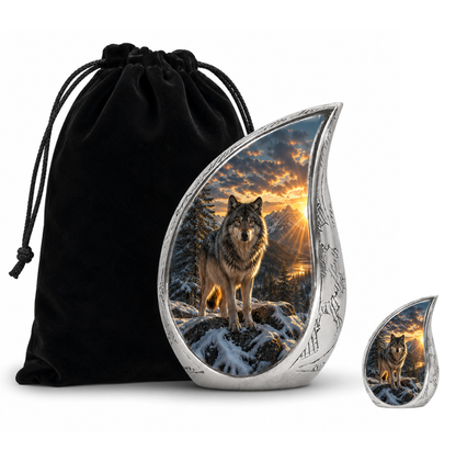 Snow Mountain Wolf Cremation Urn for Human Ashes