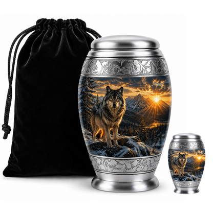 Snow Mountain Wolf Cremation Urn for Human Ashes