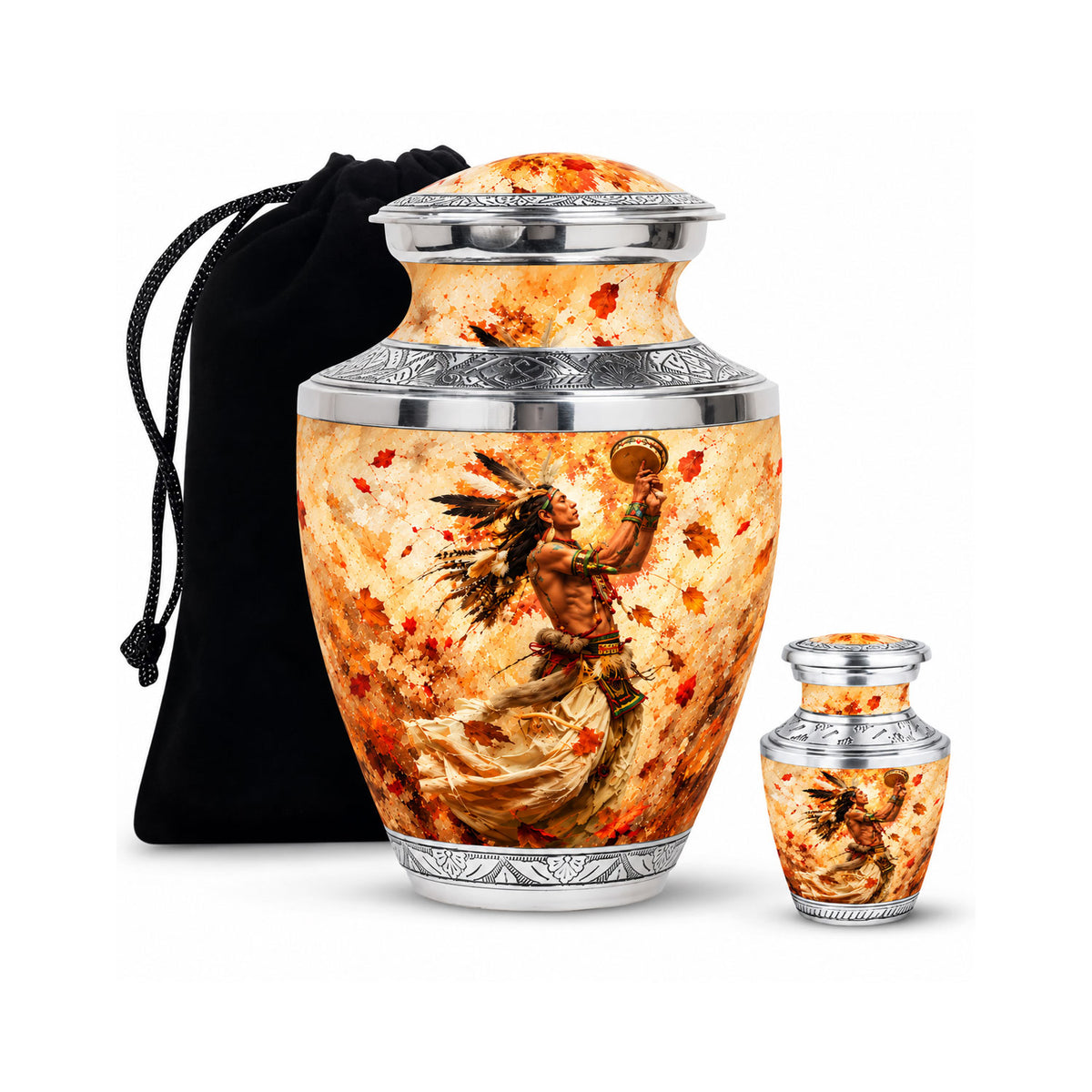 Native American Dancer Autumn Leaves Cremation Urn