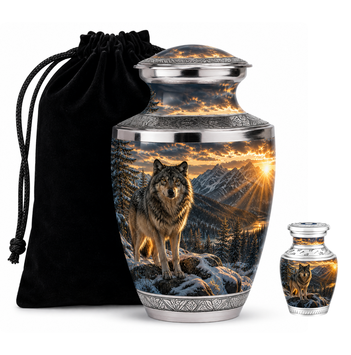 Snow Mountain Wolf Cremation Urn for Human Ashes