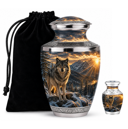 Snow Mountain Wolf Cremation Urn for Human Ashes