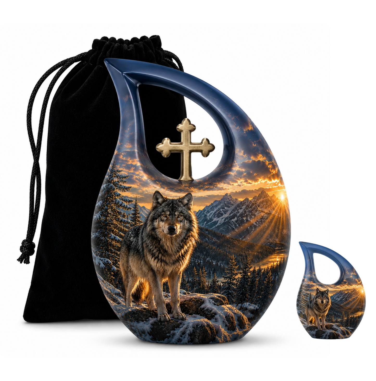 Snow Mountain Wolf Cremation Urn for Human Ashes