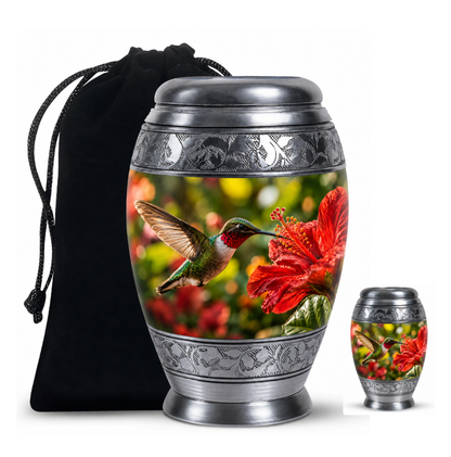 Hibiscus and Hummingbird Cremation Urn for Ashes