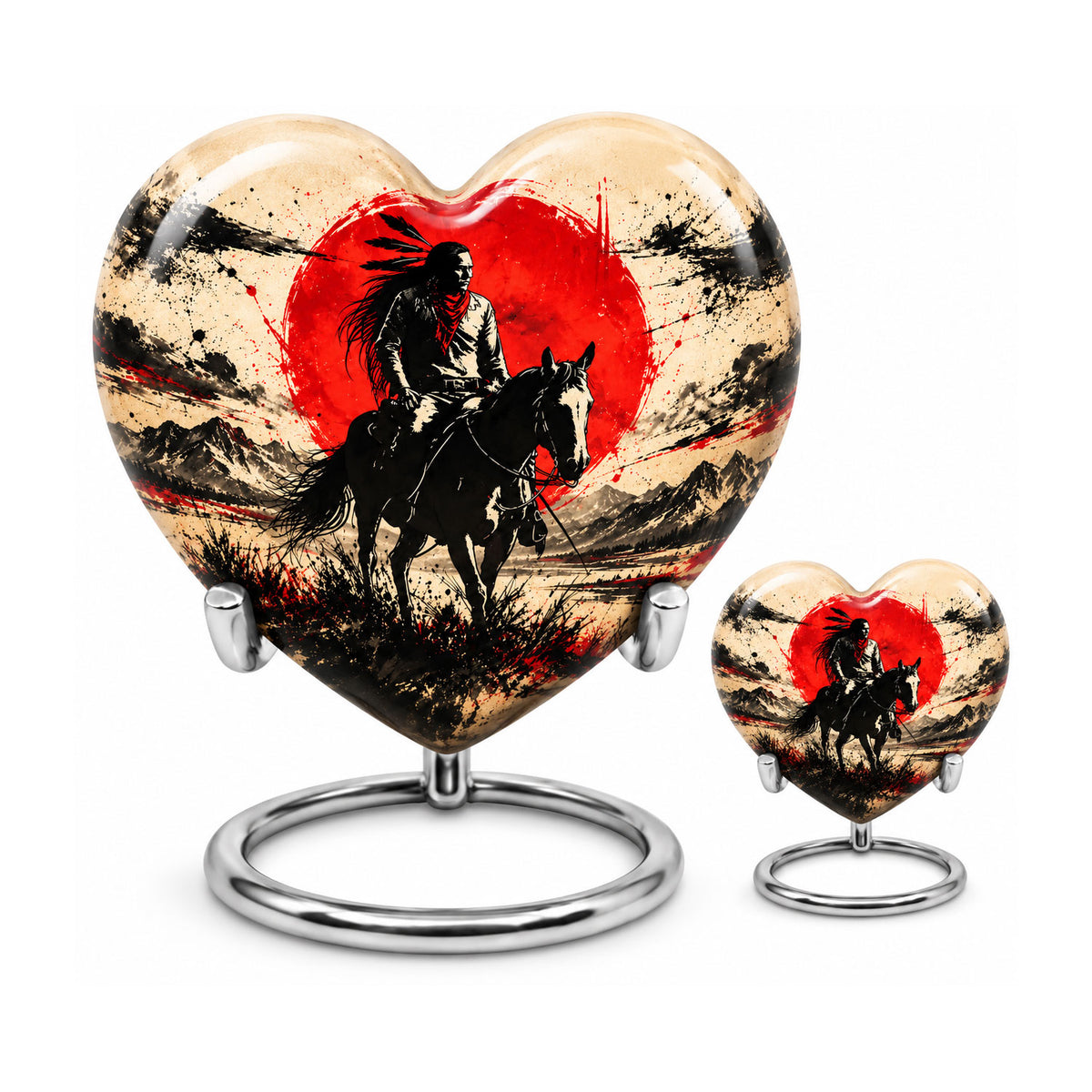 American Horseback Rider Red Sun Cremation Urn for Ashes