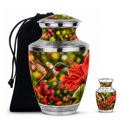 Hibiscus and Hummingbird Cremation Urn for Ashes