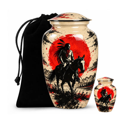 American Horseback Rider Red Sun Cremation Urn for Ashes