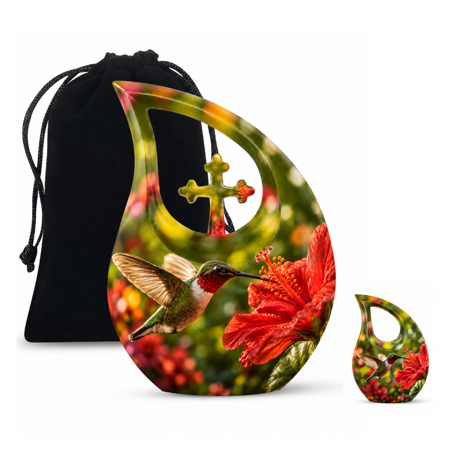 Hibiscus and Hummingbird Cremation Urn for Ashes