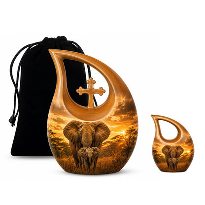 Baby Calf & Mother Elephant Cremation Urn For Ashes