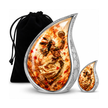 Native American Dancer Autumn Leaves Cremation Urn