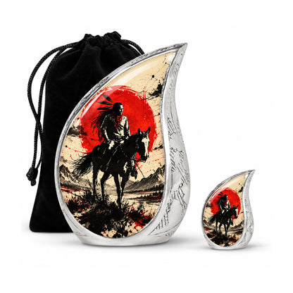 American Horseback Rider Red Sun Cremation Urn for Ashes