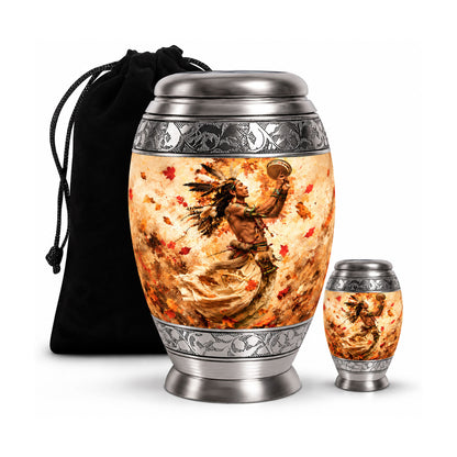 Native American Dancer Autumn Leaves Cremation Urn