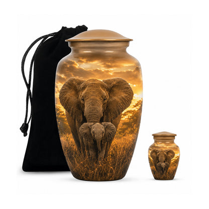 Baby Calf & Mother Elephant Cremation Urn For Ashes