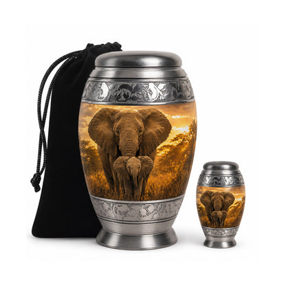 Baby Calf & Mother Elephant Cremation Urn For Ashes
