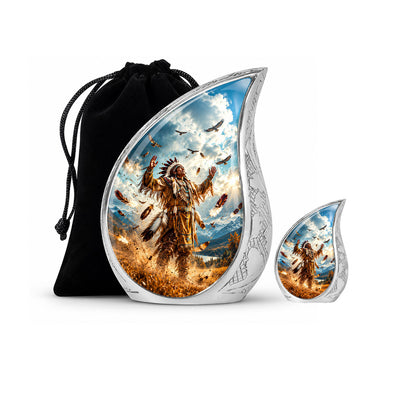 American Chief Eagle Feathers Cremation Urn for Ashes