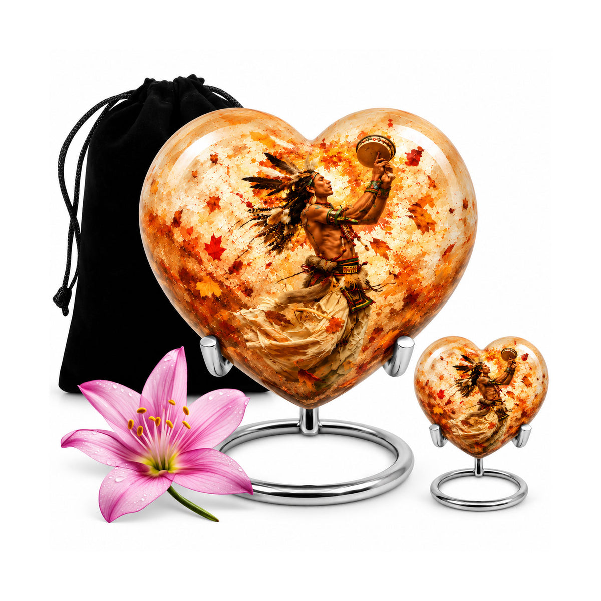 Native American Dancer Autumn Leaves Cremation Urn