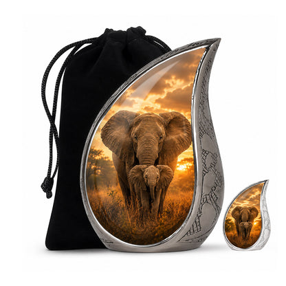 Baby Calf & Mother Elephant Cremation Urn For Ashes