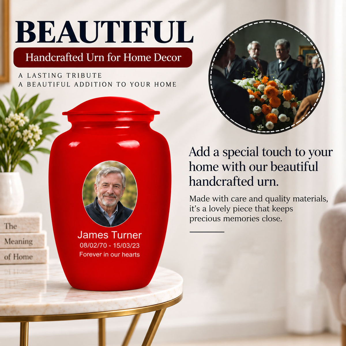 Custom Cremation Urn – Classic Red Urn for Human Ashes