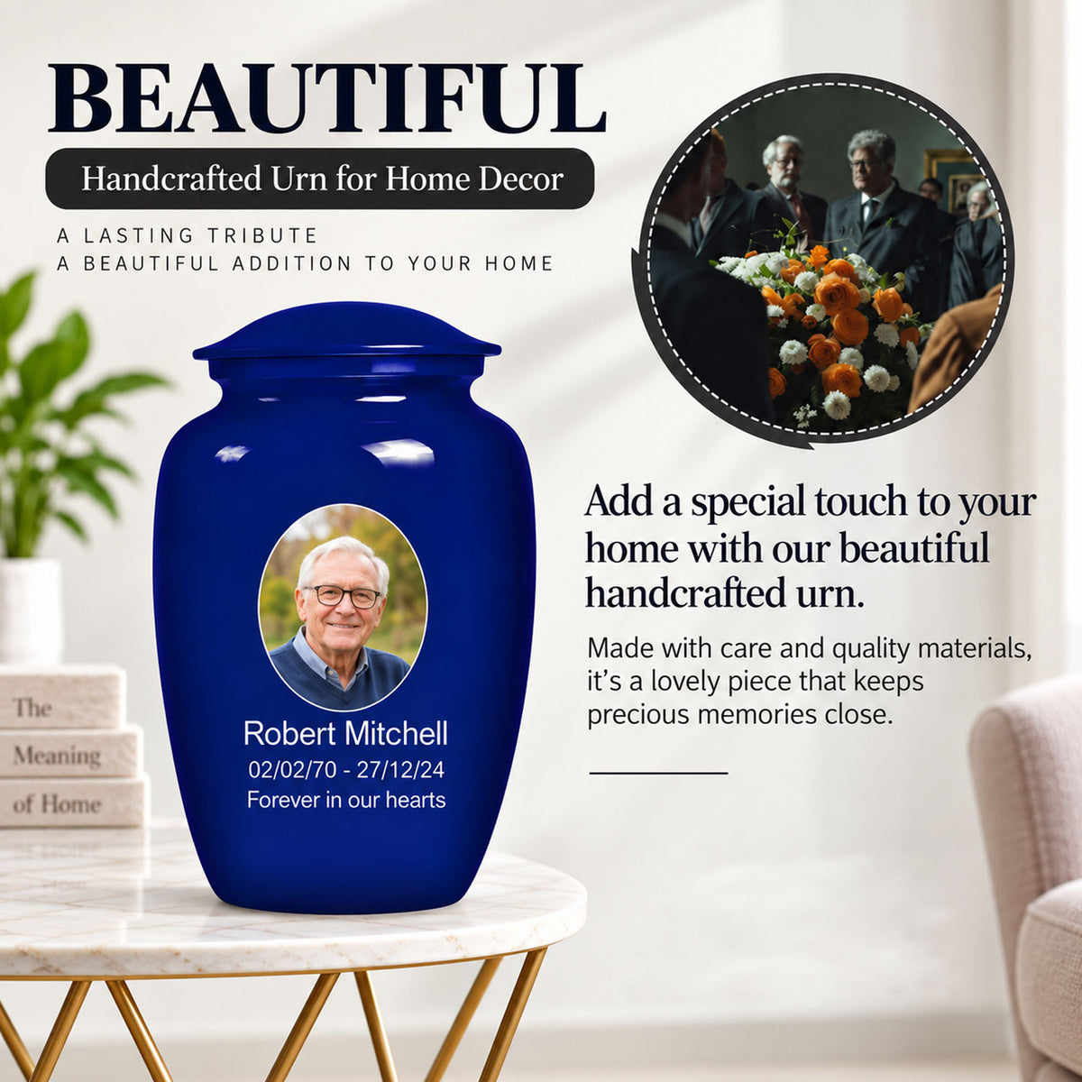 Custom Cremation Urn – Classic Dark Blue Memorial Urn for Ashes