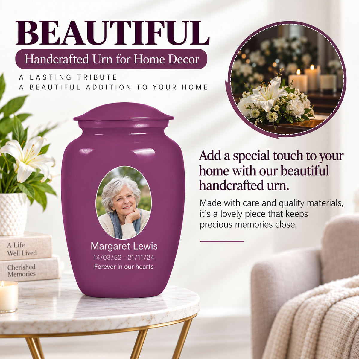 Personalized Cremation Urn – Classic Purple Urn for Ashes