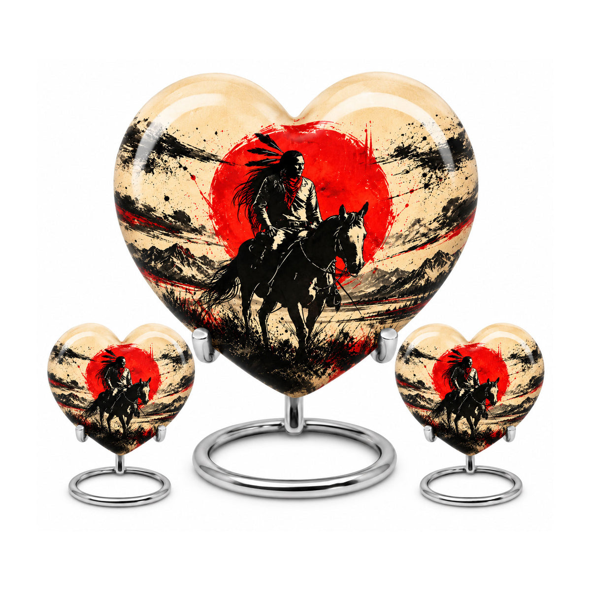 American Horseback Rider Red Sun Cremation Urn for Ashes
