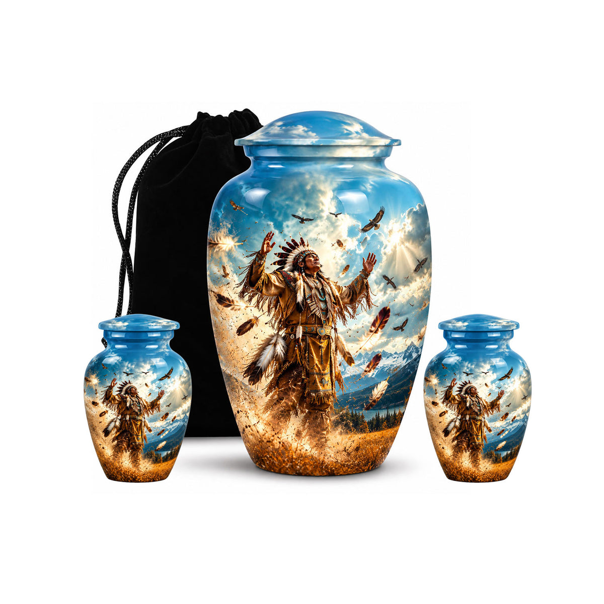 American Chief Eagle Feathers Cremation Urn for Ashes