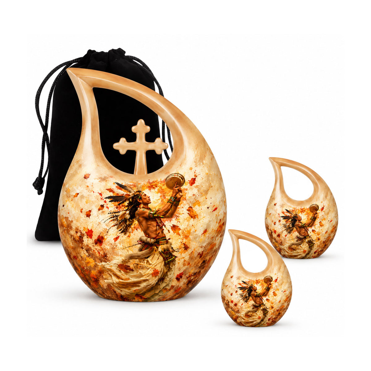 Native American Dancer Autumn Leaves Cremation Urn