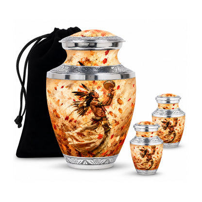 Native American Dancer Autumn Leaves Cremation Urn