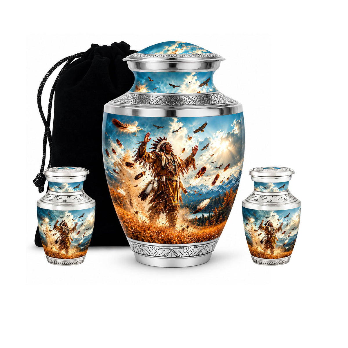 American Chief Eagle Feathers Cremation Urn for Ashes