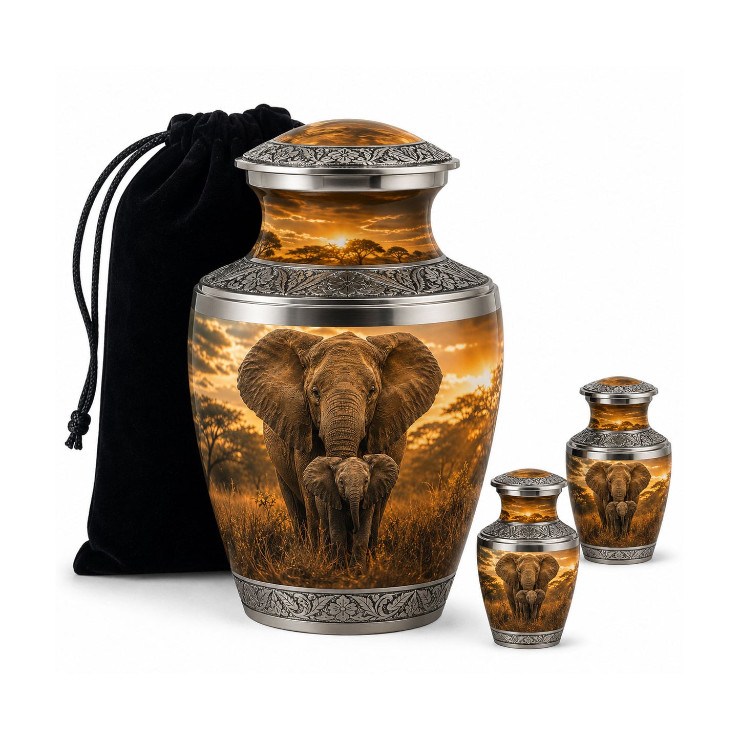 Baby Calf & Mother Elephant Cremation Urn For Ashes