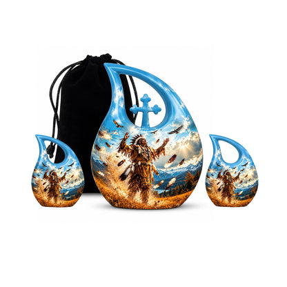 American Chief Eagle Feathers Cremation Urn for Ashes
