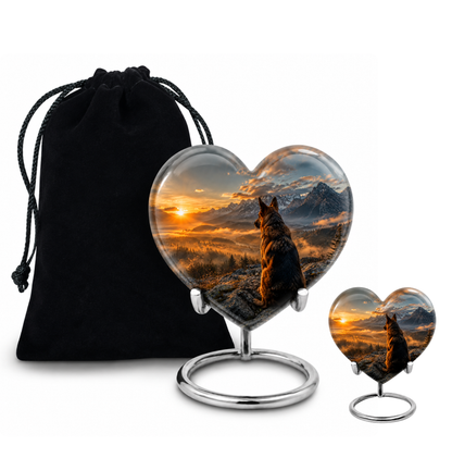 Mountain Sunset View Wolf Cremation Urn