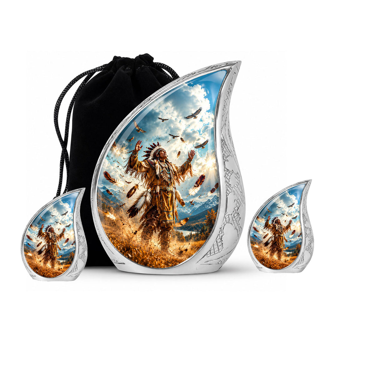 American Chief Eagle Feathers Cremation Urn for Ashes