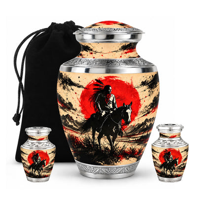 American Horseback Rider Red Sun Cremation Urn for Ashes