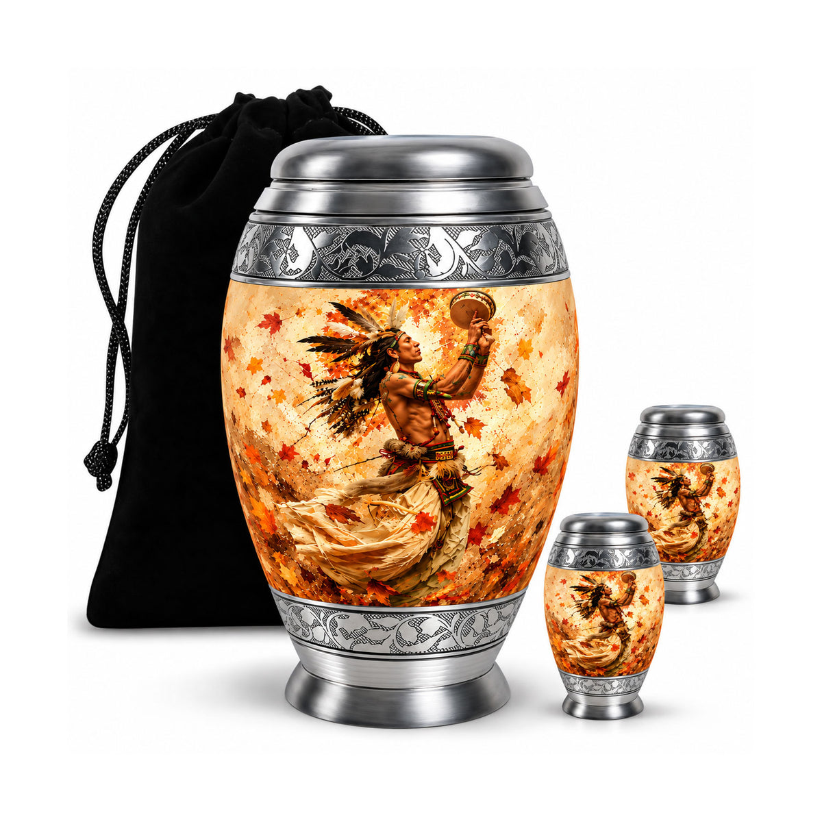 Native American Dancer Autumn Leaves Cremation Urn