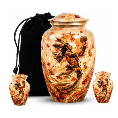 Native American Dancer Autumn Leaves Cremation Urn