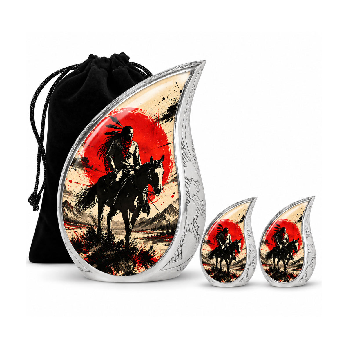 American Horseback Rider Red Sun Cremation Urn for Ashes