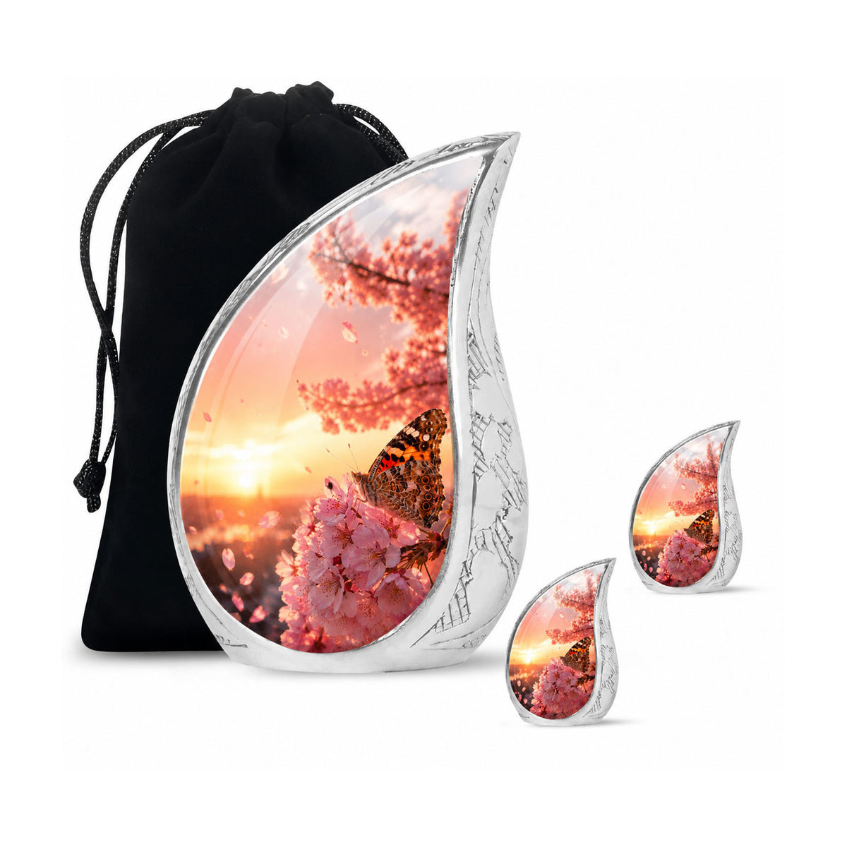 Cherry Blossom Butterfly Teardrop Cremation Urn