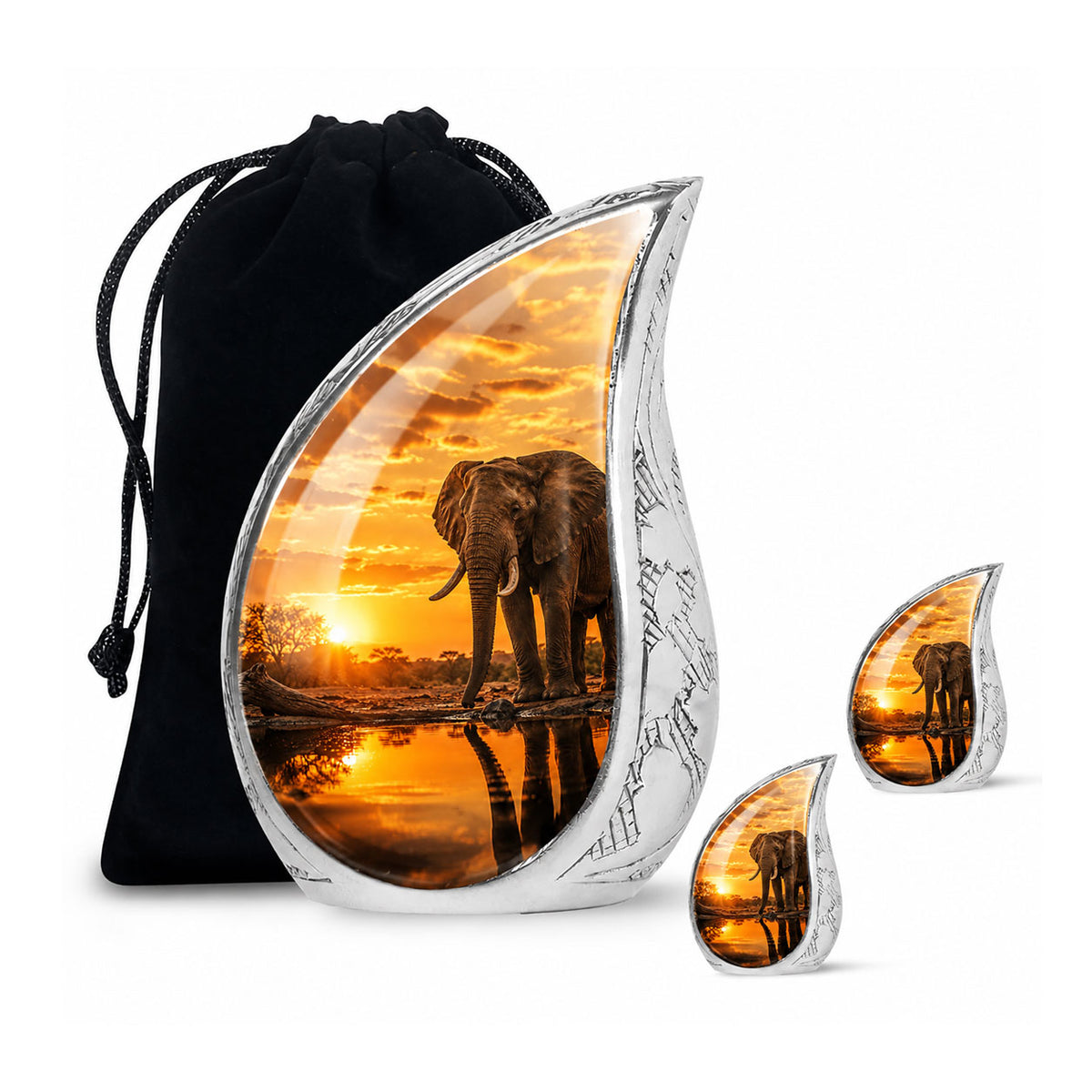 African Elephant Teardrop Cremation Urn for Ashes