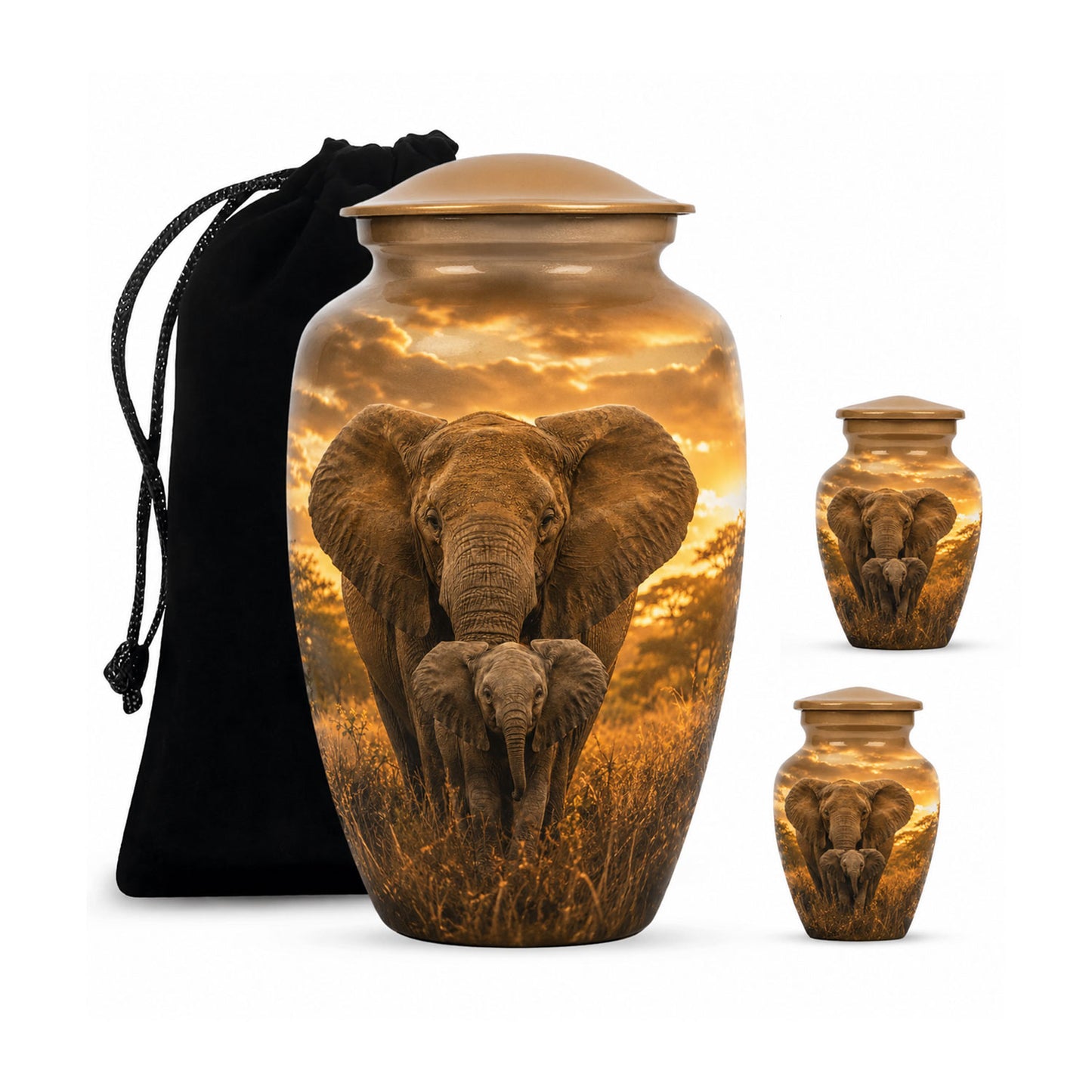 Baby Calf & Mother Elephant Cremation Urn For Ashes