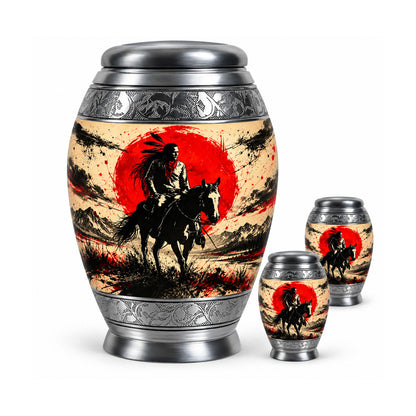 American Horseback Rider Red Sun Cremation Urn for Ashes