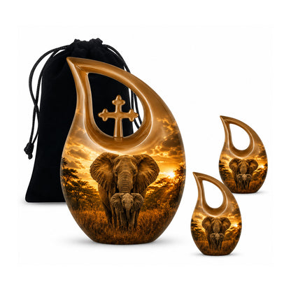 Baby Calf & Mother Elephant Cremation Urn For Ashes