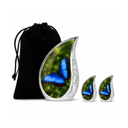 Blue Morpho Butterfly Teardrop Cremation Urn